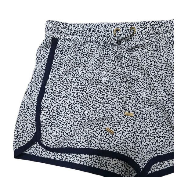 Michael Kors Womens Drawstring Shorts Navy Trim Leaf Print Summer Beach Comfy M - Picture 5 of 12